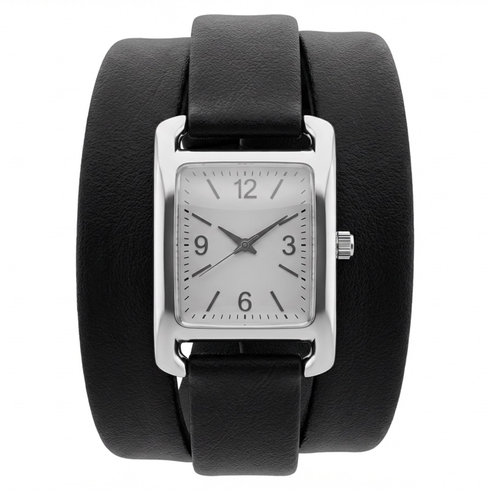 Trendy Double-Wrap Silver Rectangular Watch Black… - image 3